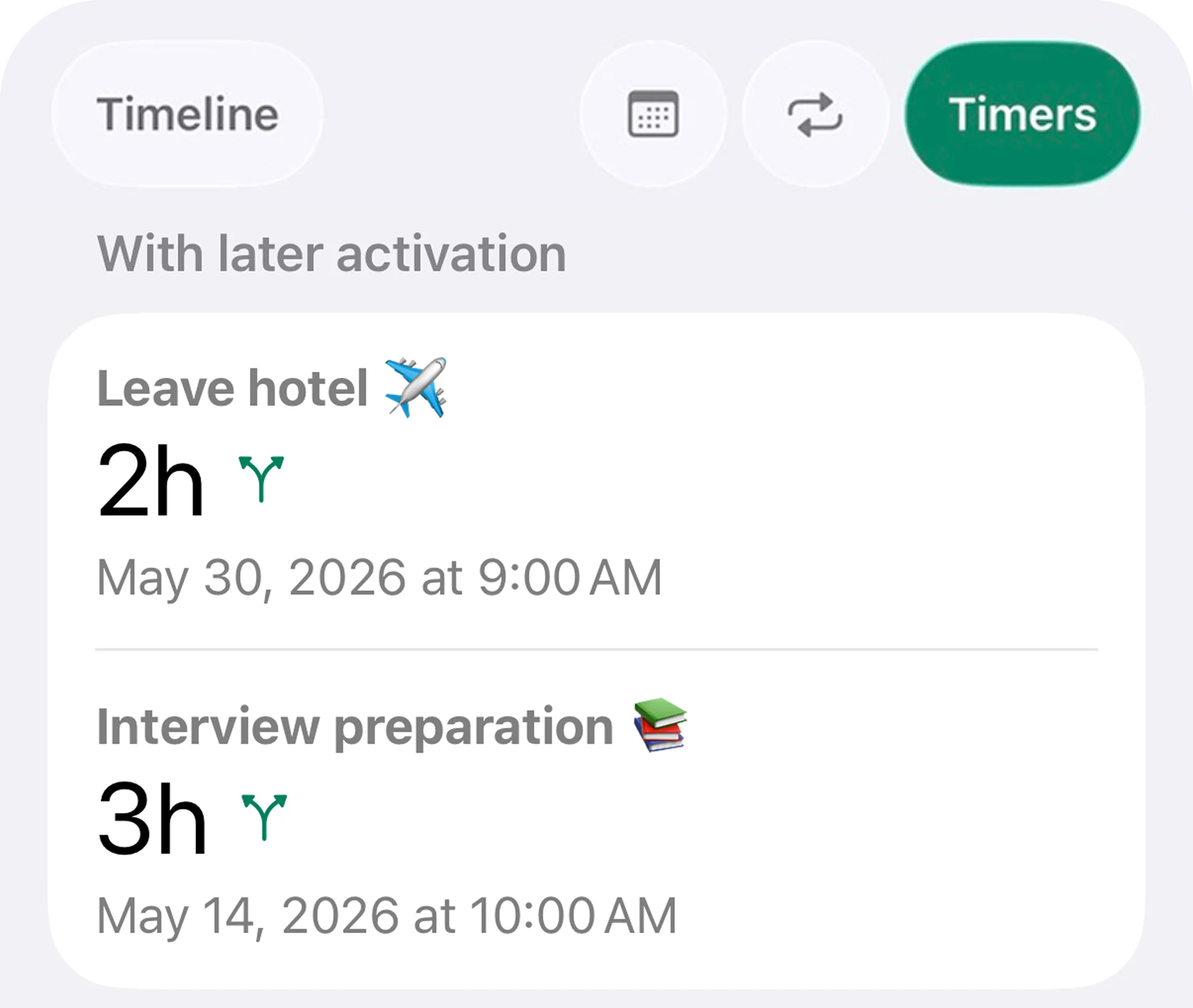 Alarmate timer alarms displayed on iPhone