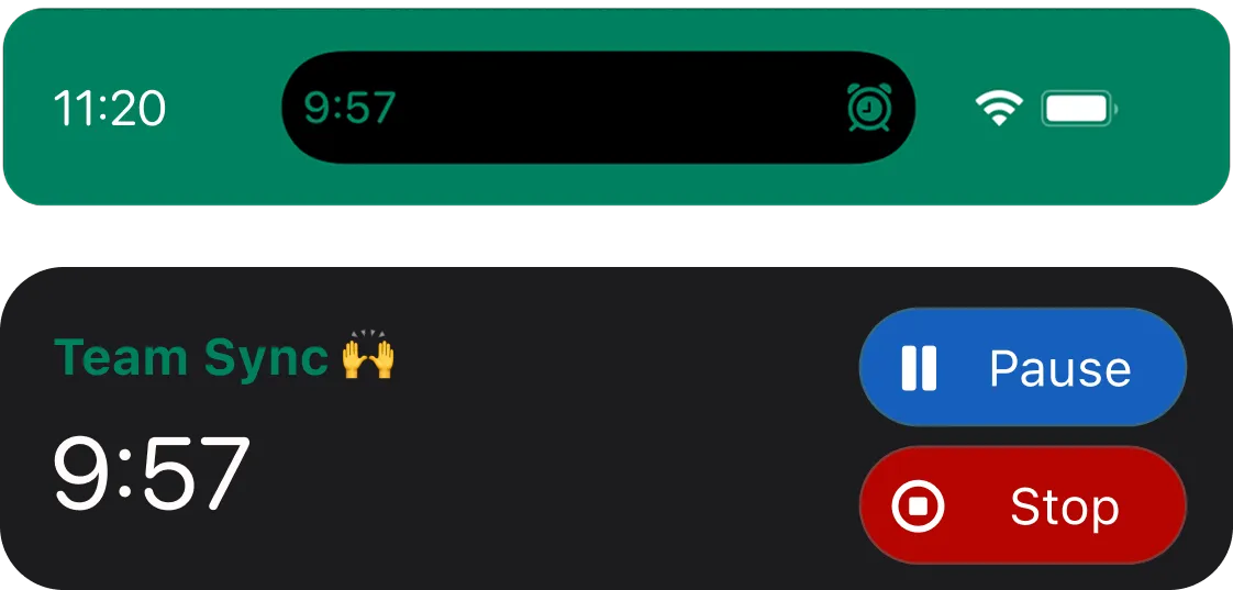 Alarmate live countdown shown in the Dynamic Island