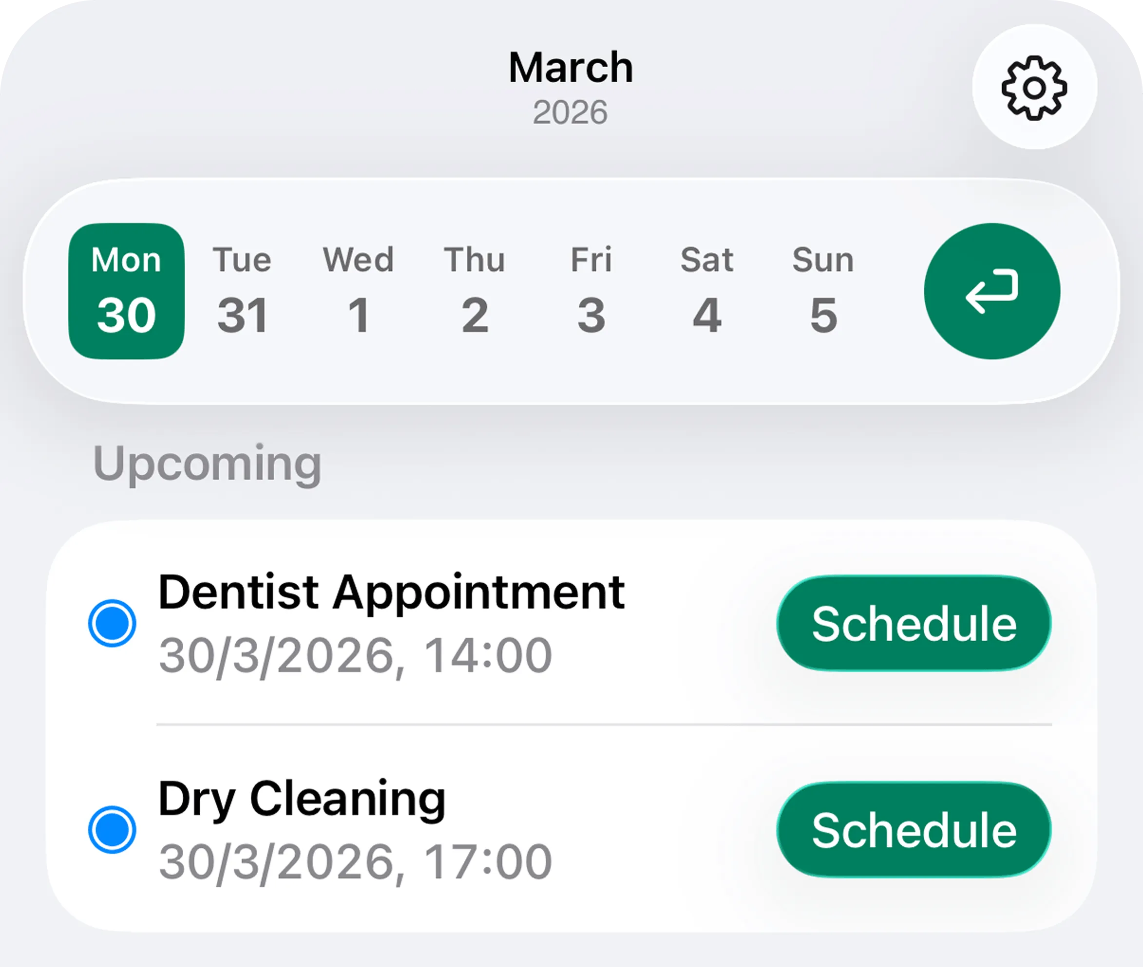 Alarmate reminder alarm screens matching the home page reminders feature card