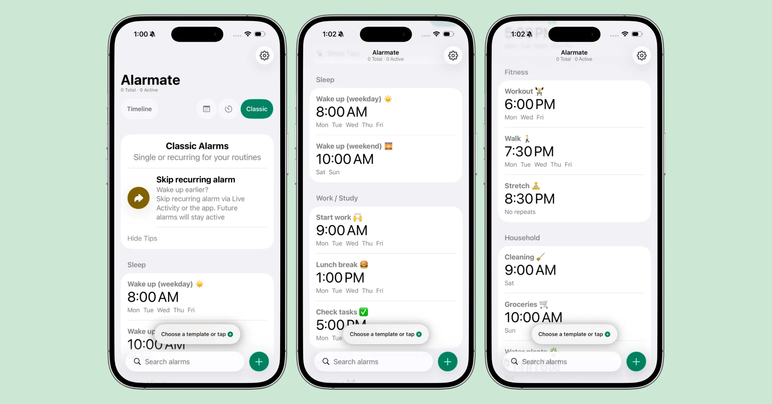 Alarmate Recurring Alarm Templates