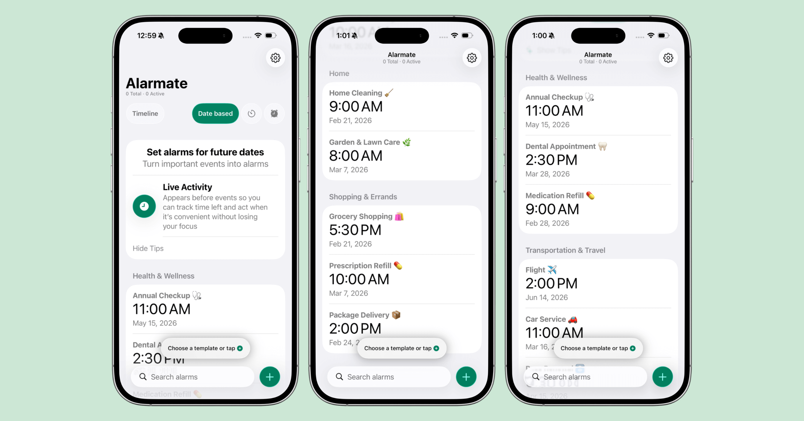 Alarmate Date-Based Alarm Templates