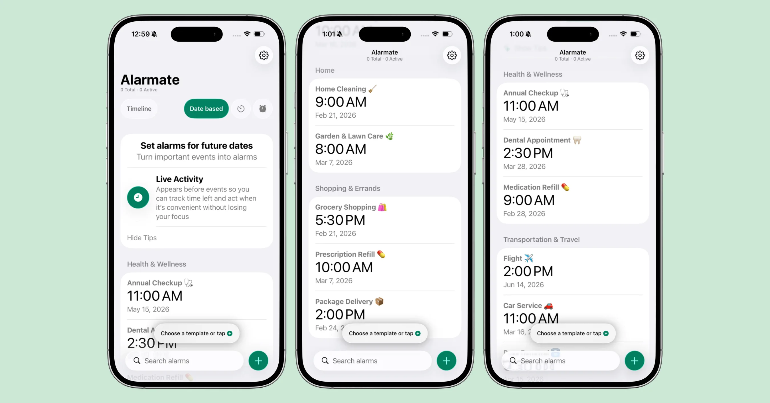 Alarmate Date-Based Alarm Templates