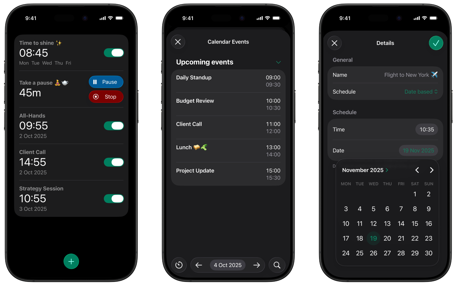 Alarmate app screens.