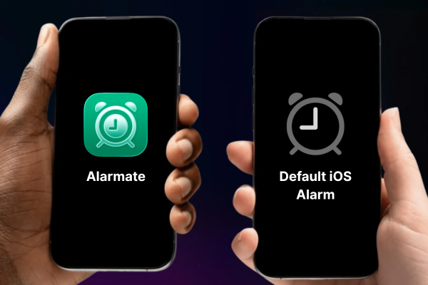 How does Alarmate differ from the default iOS Clock app?