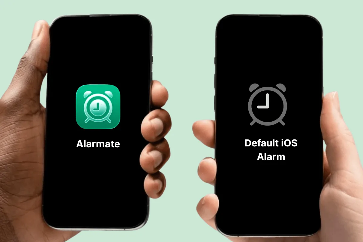 How does Alarmate differ from the default iOS Clock app?