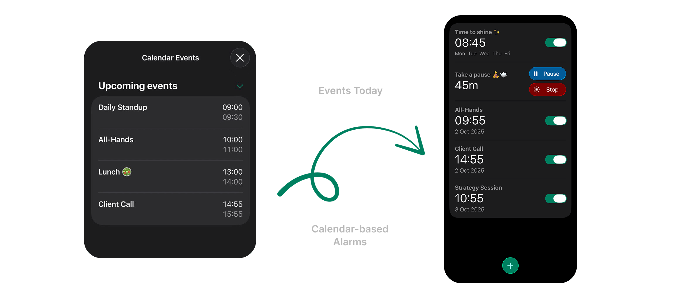 Alarmate calendar-based alarms