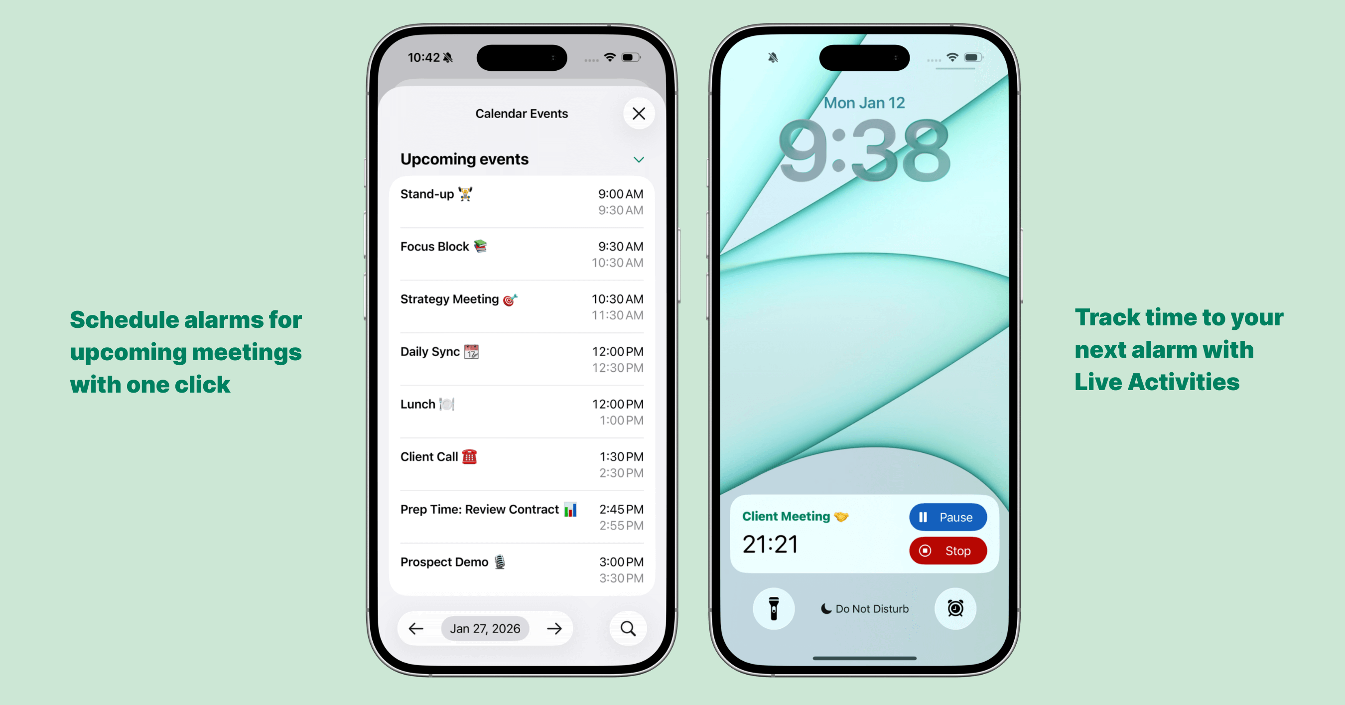 Setting alarms for future events in Alarmate