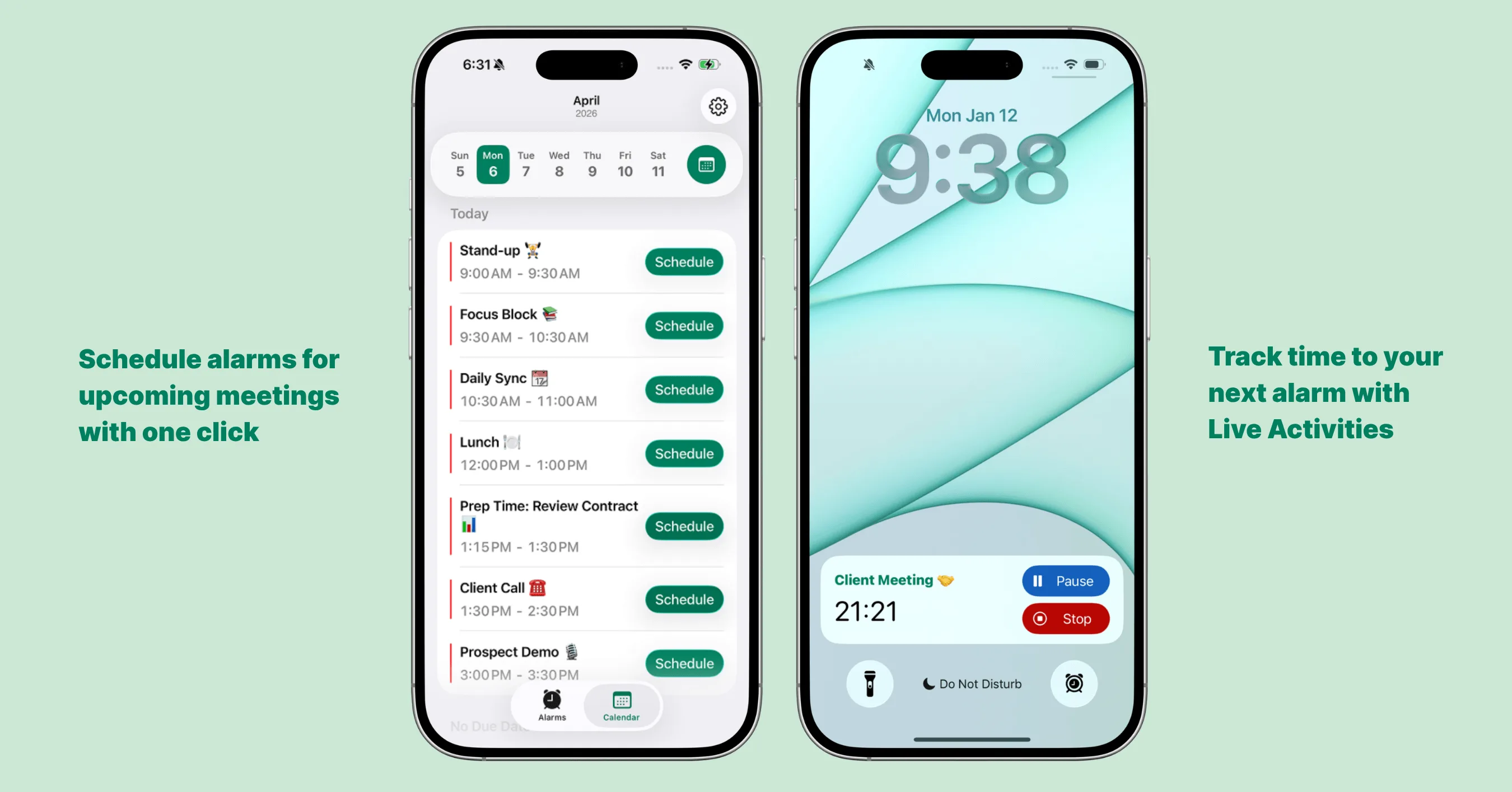 Setting alarms for future events in Alarmate