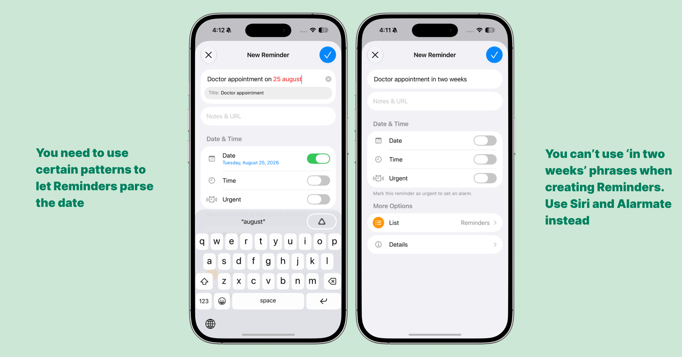 Natural-language reminder limitations in iOS 27