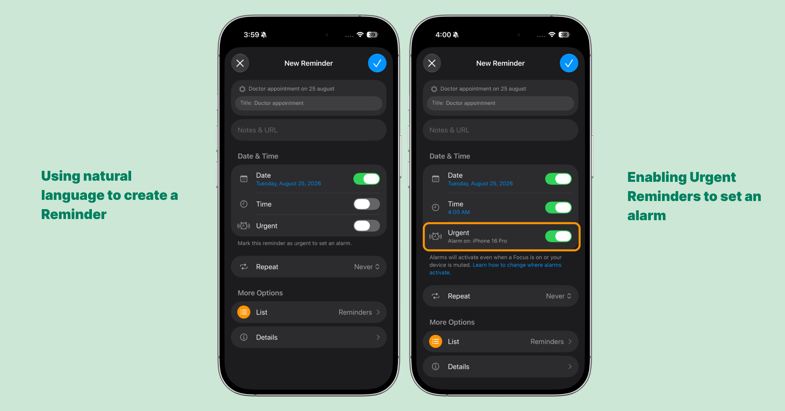 Using natural language and Urgent Reminders in iOS 27