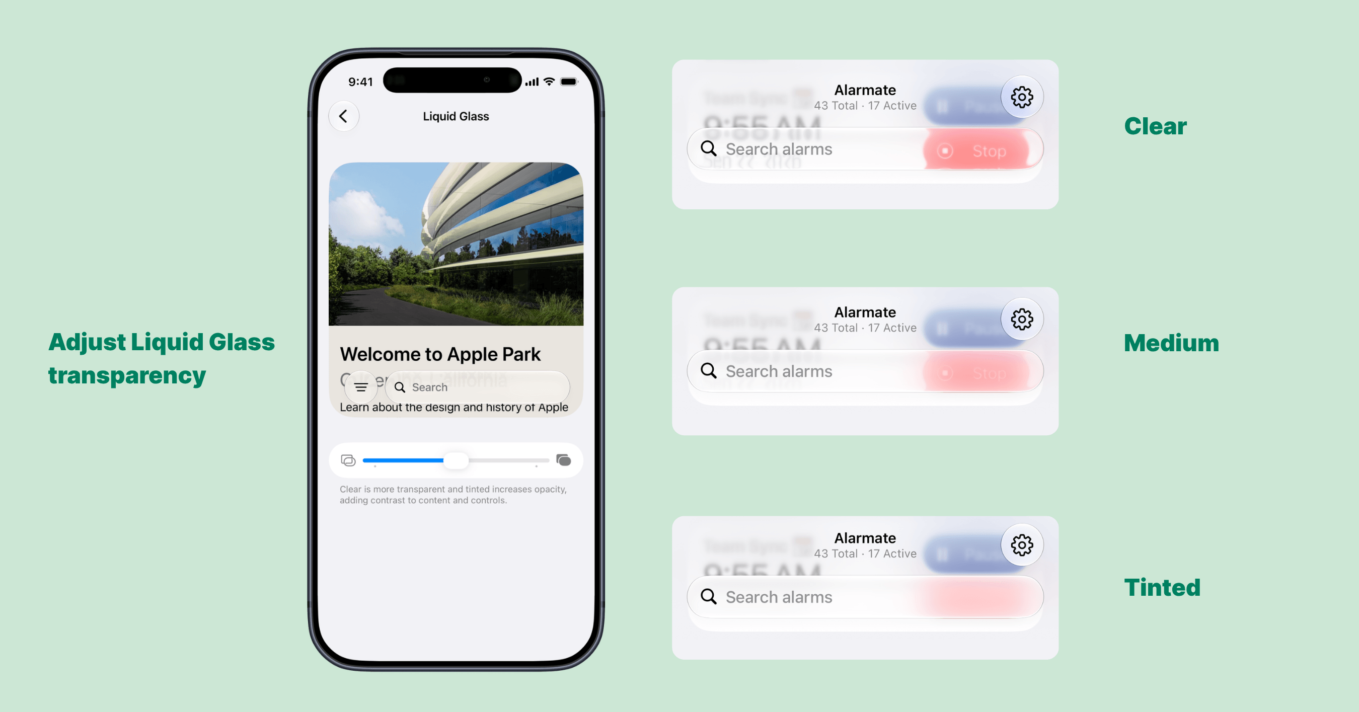 Alarmate with iOS 27 transparency settings