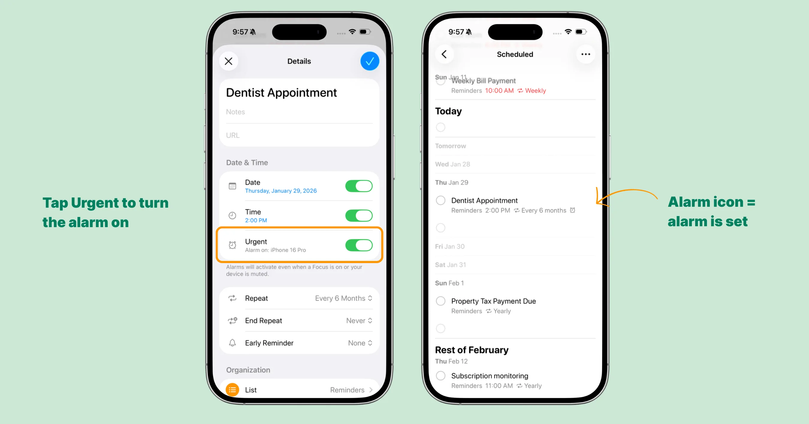 How to set a future date alarm using Reminders
